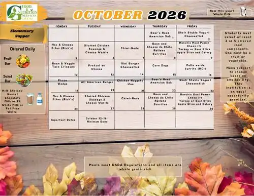  Elementary October Supper Menu Image