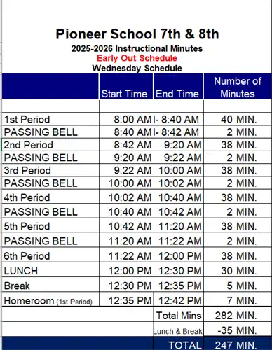 25-26 Early Out Schedule