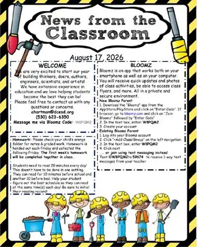 Information for parents for the first week of school.