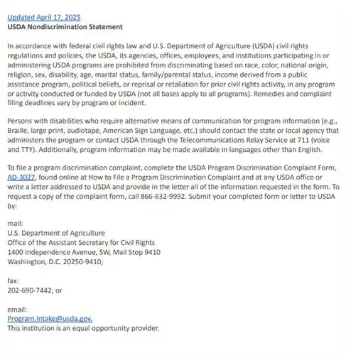 USDA non discrimination Statement