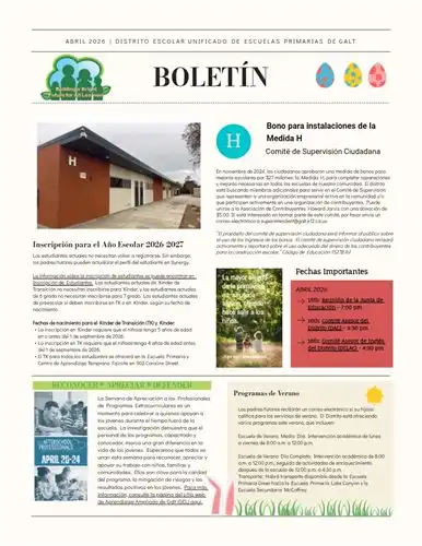 April 2026 Newsletter - page 1 - Spanish