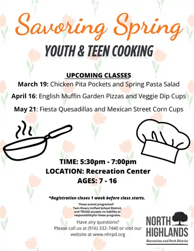 NHRPD Youth & Teen Cooking Classes 2026 Flyer