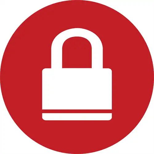 A red circle icon with a white outline of a closed padlock.