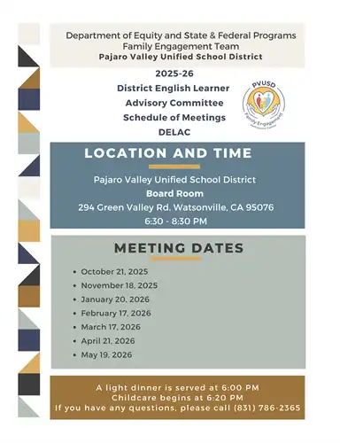 DELAC calendar for the 2025-26 school year