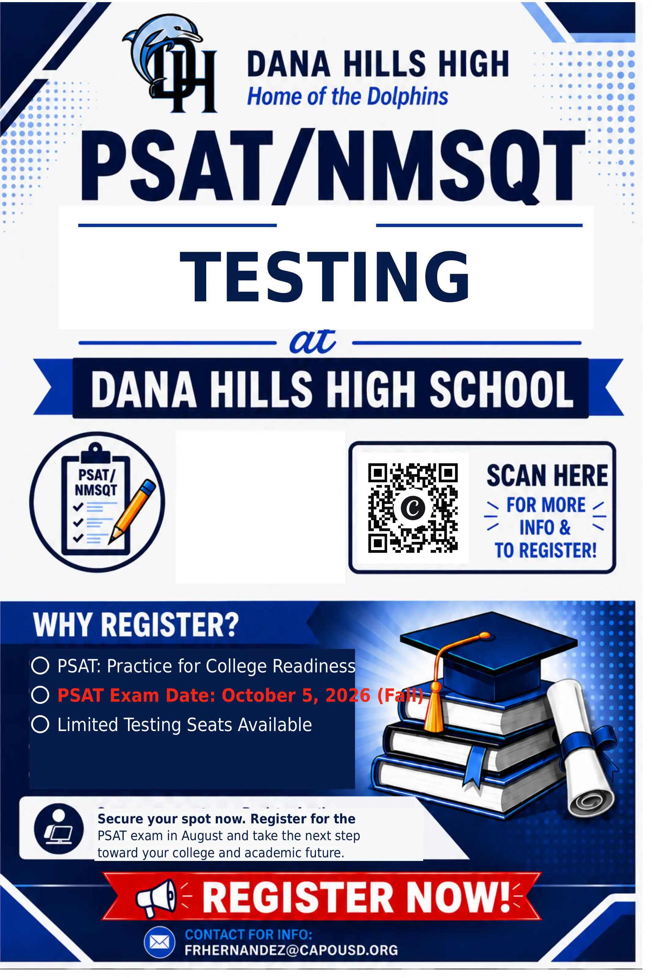 PSAT/NMSQT Testing flyer with location and times