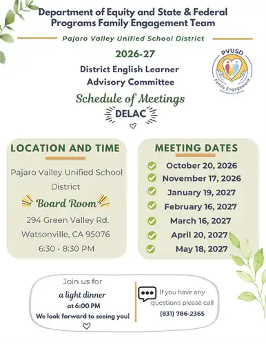 DELAC 2026-27 calendar of meetings