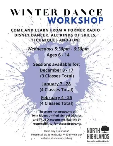 NHRPD Winter Dance Workshop Offerings. Call 916-332-7440 for more information.