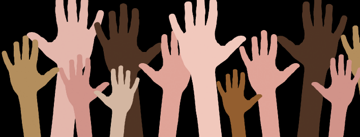 Graphic of different colors of raised hands