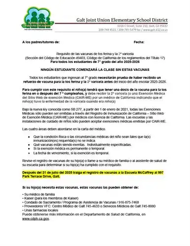 Pertussis Parent Letter - Spanish