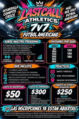 LAST CALL ATHLETICS FLAG FOOTBALL - Spanish