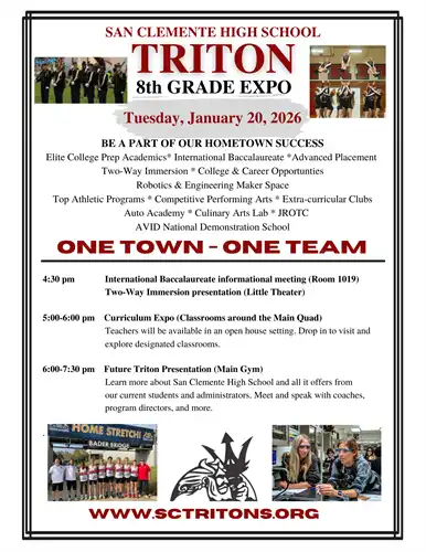 High School Flyer for incoming 8th grade students to check out school
