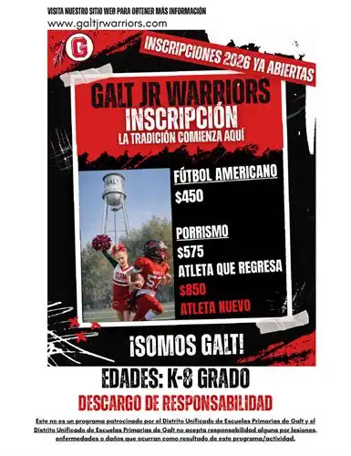 Galt Jr. Warriors REgistration Flyer - Spanish