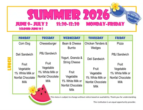 Summer 2026 Park Menu
