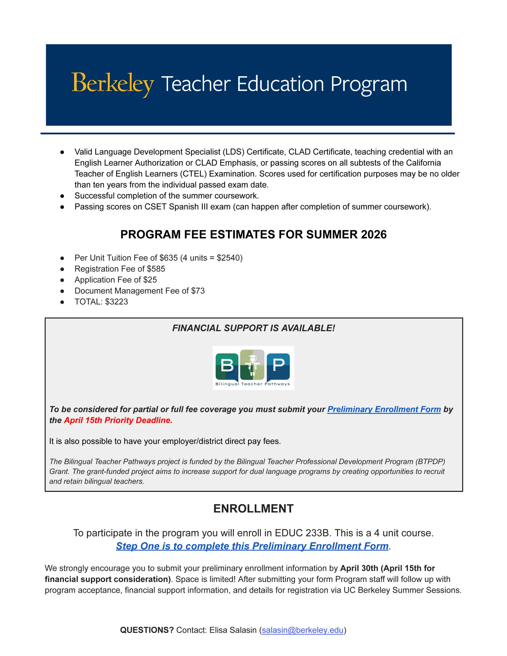 This is page 2 of the flyer for Berkeley Teacher Education Program