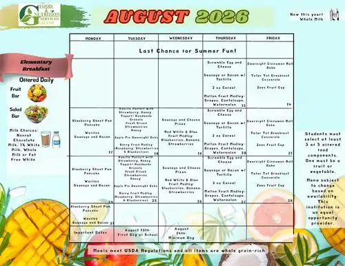 August Lunch Calendar