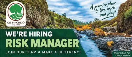 Risk Management recruitment banner with background of Upper Bidwell Park