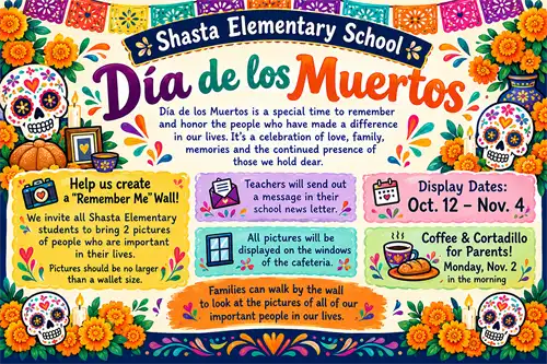 Day of the Dead celebration in English flyer