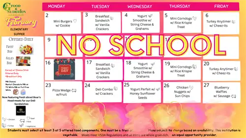 2026 February Elementary Supper Menu