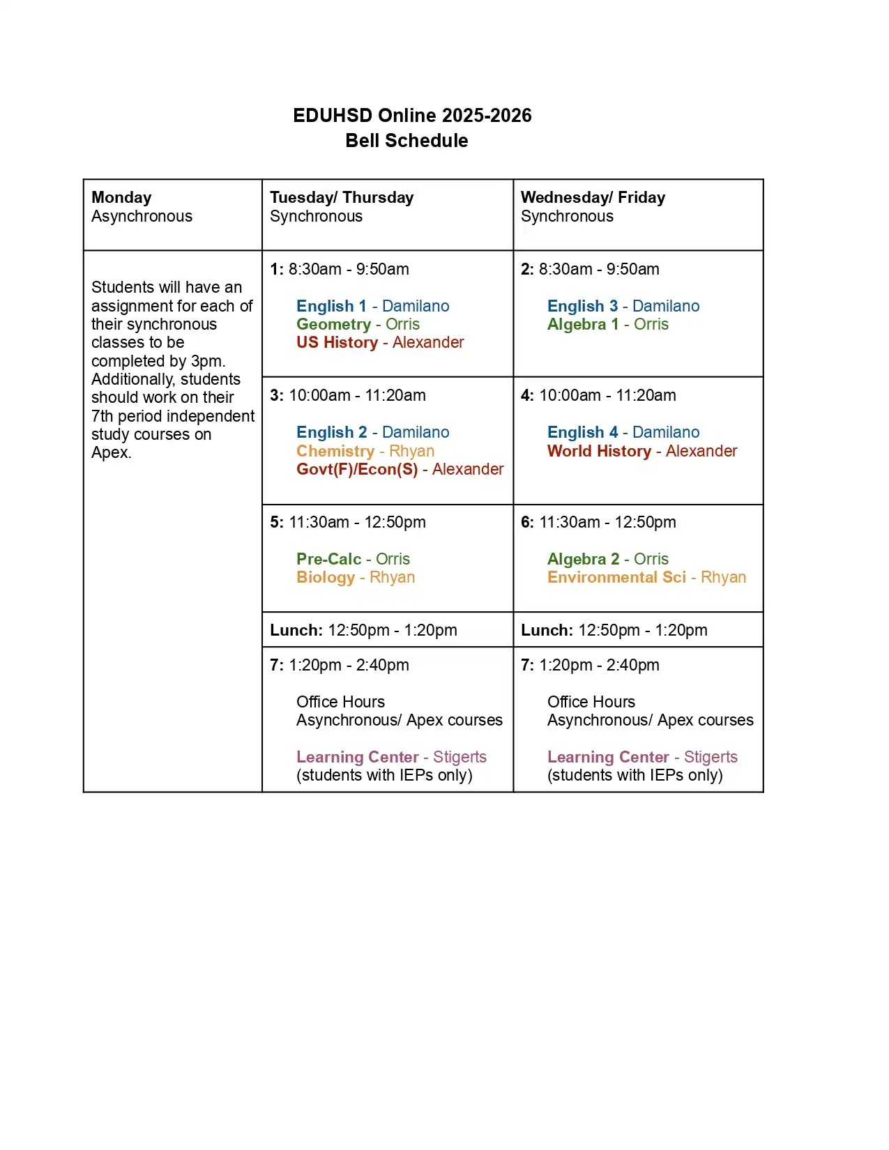 Bell Schedule