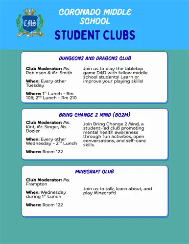 D&D Club, BC2M Club, Minecraft Club