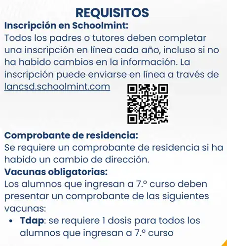 Returning student information in Spanish.