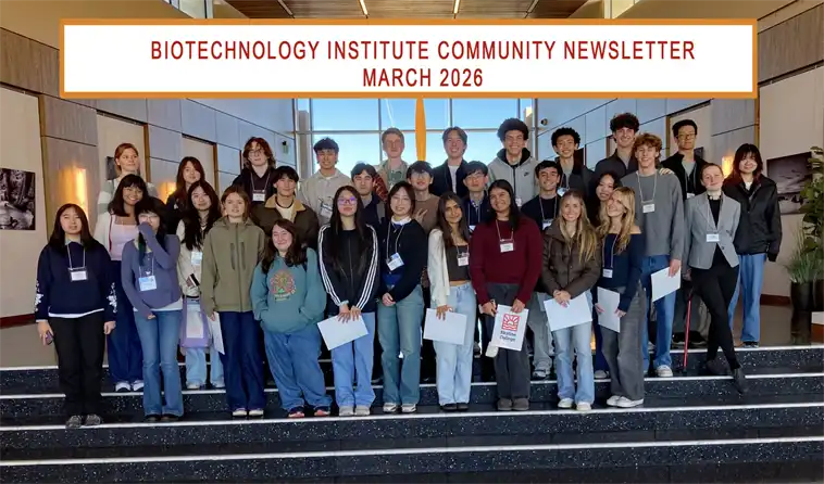 Cover for the March 2026 BTI Newsletter. Students visiting Skyline College.