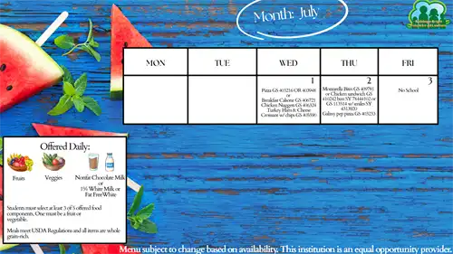 Summer School 2026 July Menu