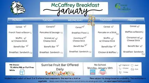 January McCaffrey Middle Breakfast Menu 2026