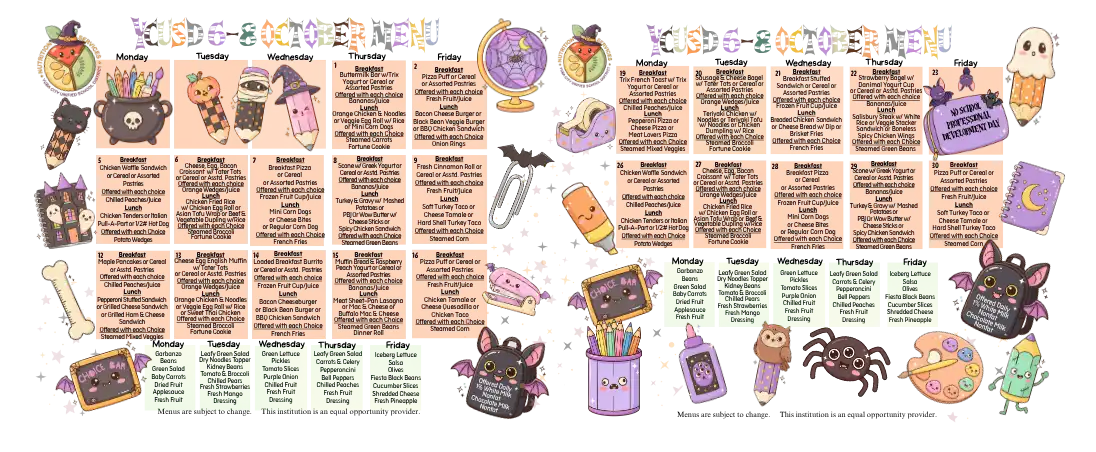 YCUSD 6-8 October Menu