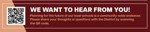 Rectangle Banner with QR box with the text We want to hear from you!