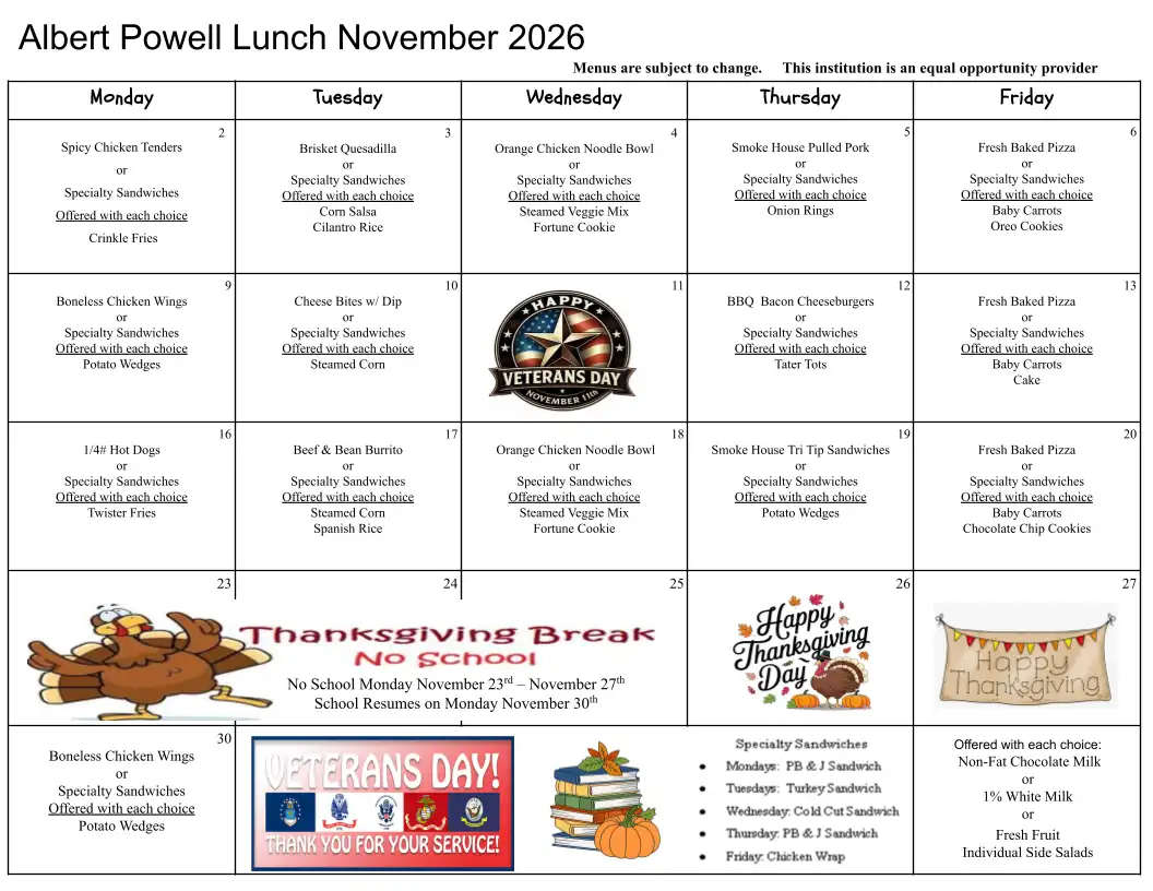 AP  Lunch Menu November 2026