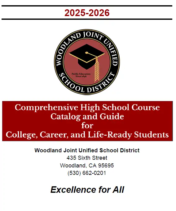 Flyer with WJUSD logo for 25-26 year. Red background with White lettering "Comprehensive HIgh school course"