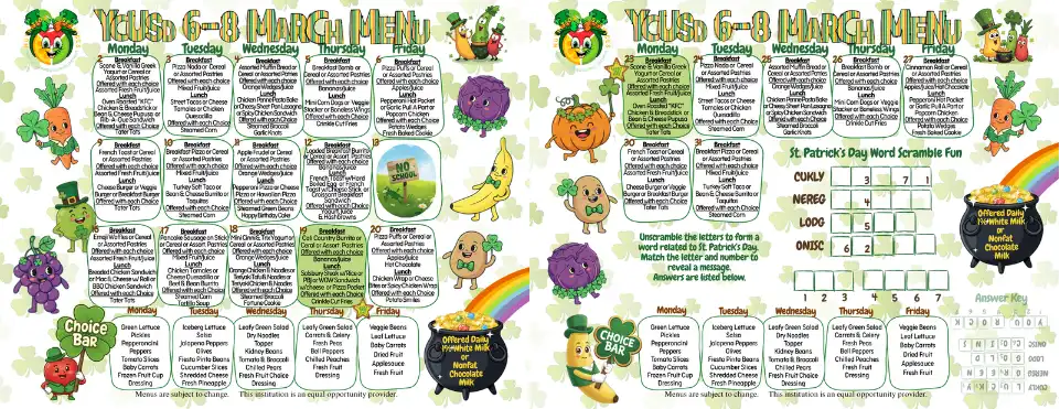 6-8 March 2026 Consolidated Menu