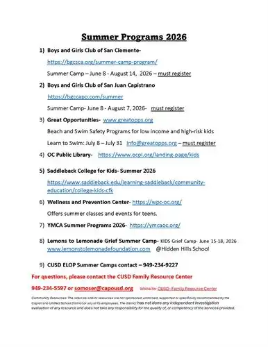 2026 Summer Programs