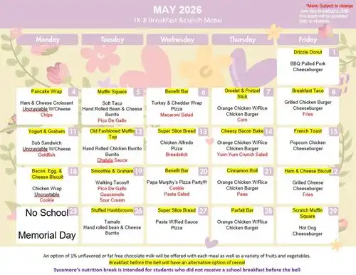 May TK-8 Breakfast & Lunch Menu