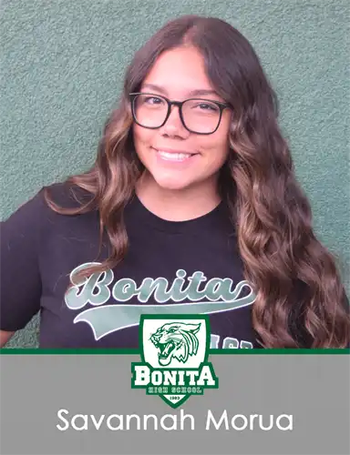 Female profile piicture with BHS school logo with gray banner on bottom with student name "Savannah Morua"