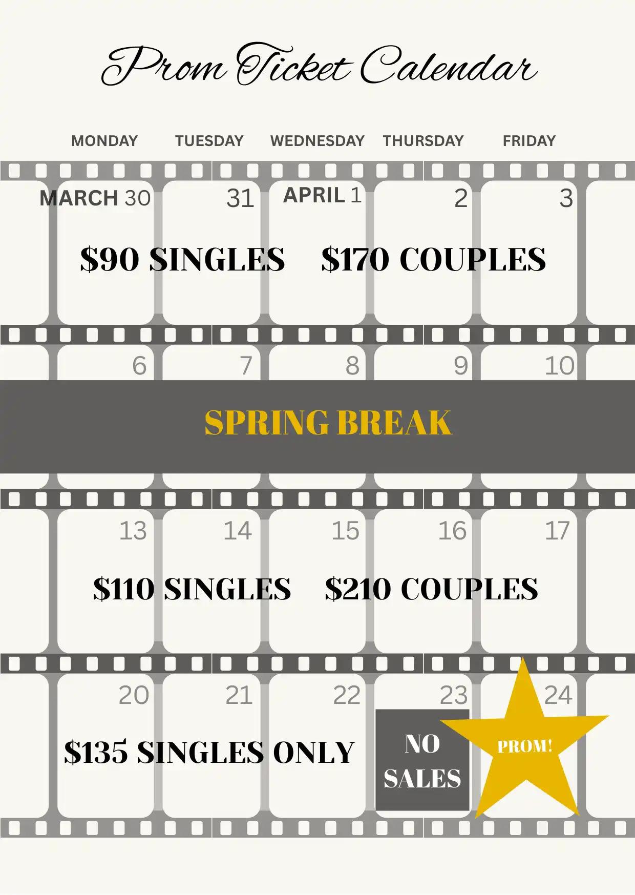 Prom Purchase Schedule