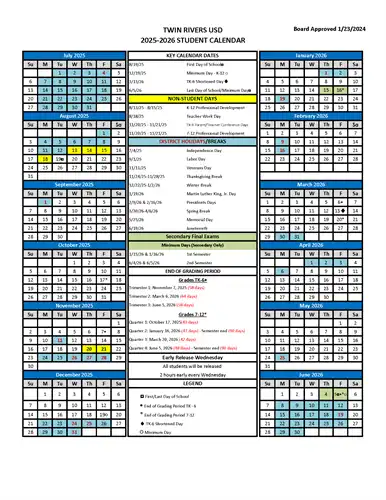 2526 Board Adopted Student Calendar