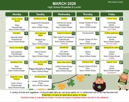 March High School Breakfast & Lunch Menu