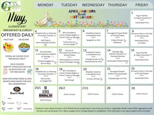 May 2026 Elementary Breakfast & Lunch Menu