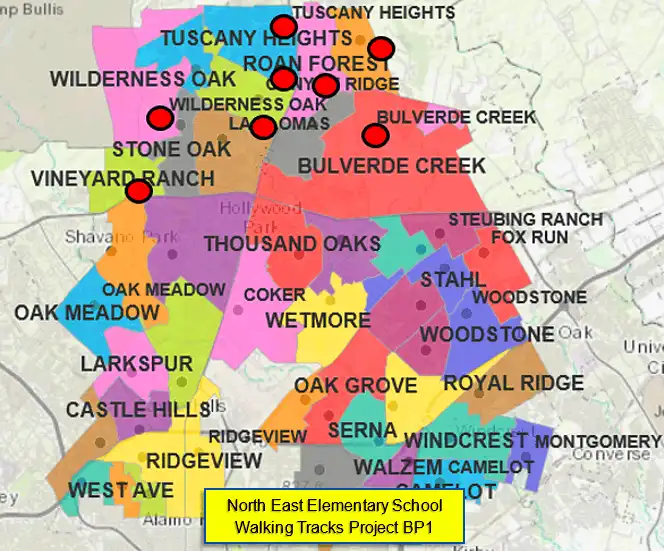 Map of Elementary school campuses in Bid Package 1