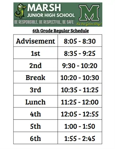6th Grade schedule regular