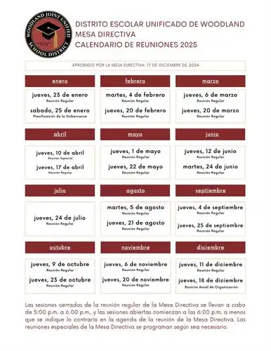 2025 Board Meeting Schedule - Spanish