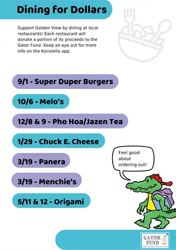 Dining for Dollars calendar 2026-2027