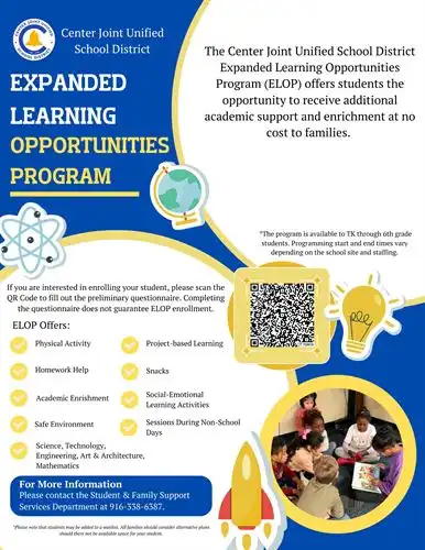 Expanded Learning Opportunities information. Scan QR code for interest form.