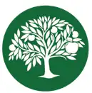 Green circle with a white apple tree