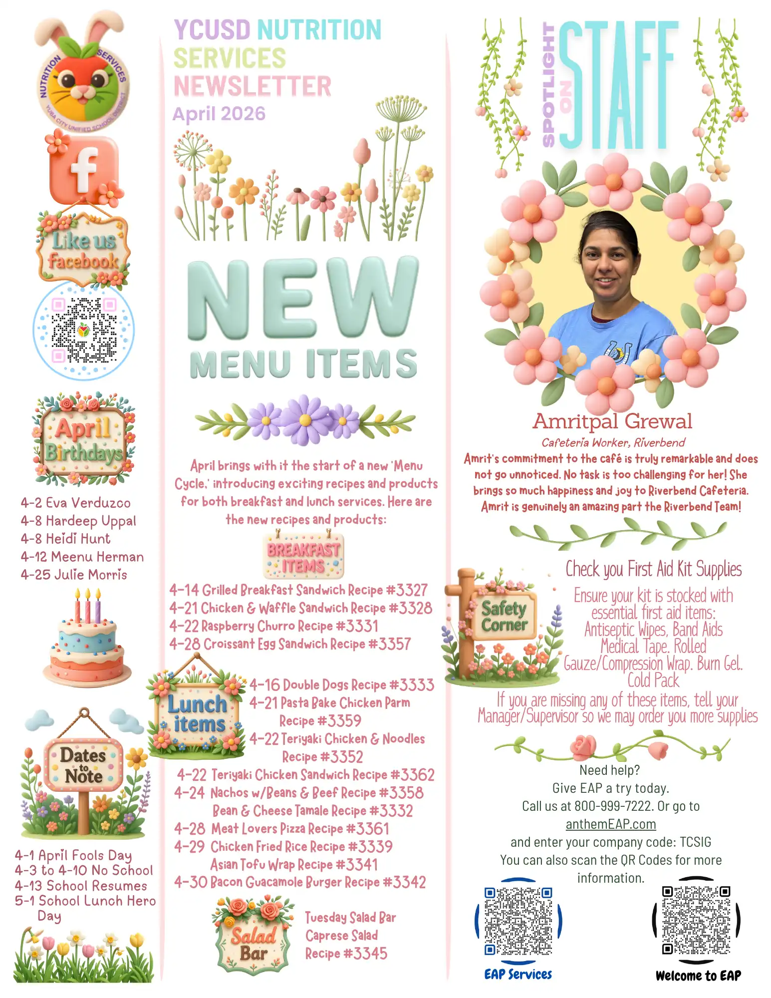 YCUSD Nutrition Services April 2026 Newsletter