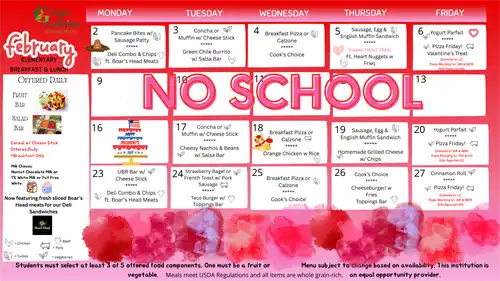 2026 Feb. Elementary Breakfast and Lunch Menu