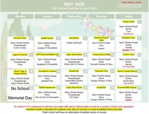 May High School Breakfast & Lunch Menu