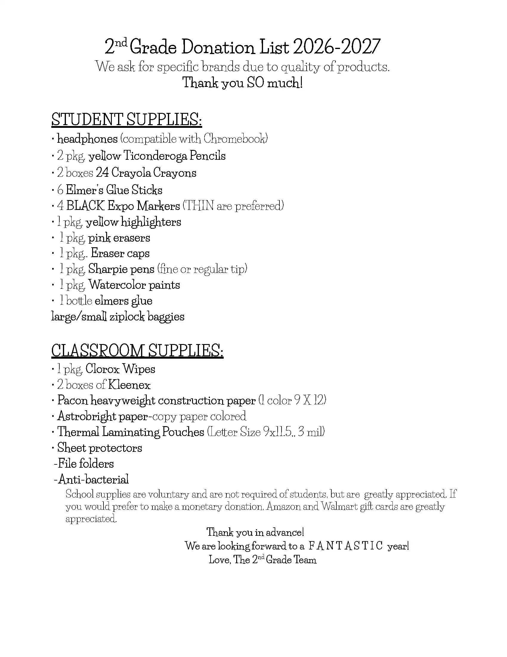 2nd Grade list